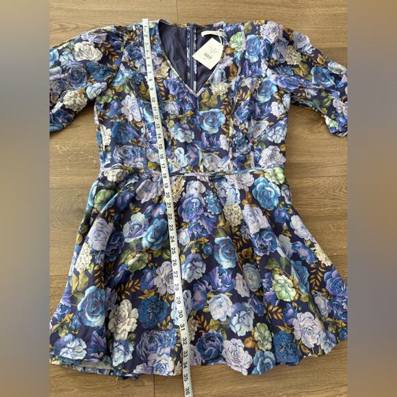 NWT Rachel Parcell Floral Linen Blend V-Neck Puff Sleeve Mini Dress Size 16 - Picture 13 of 13